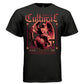 Project Hood CULTURAL Angel oversized t-shirt black front — red coral vintage celestial angel globe graphic on dark streetwear tee