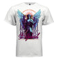 ST. GABRIEL God Is My Strength neon angel graphic tee in white — front view — Archangel Gabriel cyberpunk streetwear design, oversized fit, Project Hood