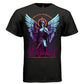 ST. GABRIEL God Is My Strength graphic tee in black — front view — Archangel Gabriel synthwave neon streetwear tee, Project Hood