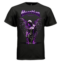 Guardian Angel gothic graphic tee black front — hooded dark angel thorny wings moon quote on black oversized streetwear t-shirt by Project Hood
