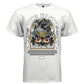 THE FAITH NEVER FAIL white front — marble angel statue botanical collage gothic arch oversized graphic tee with orange frame and resilience quote on white t-shirt