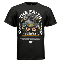 THE FAITH NEVER FAIL black front — classical angel statue baroque botanical graphic tee on black oversized streetwear t-shirt with gothic arch text by Project Hood