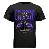 DIVERCITY black front — electric dark angel wings purple lightning holographic ribbon oversized graphic tee on black t-shirt, pro-diversity streetwear by Project Hood
