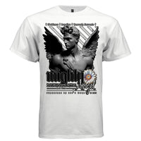 Mighty Angel Graphic T-Shirt in White – Full Front Design View | Psalm 103:20 Christian Streetwear by Project Hood