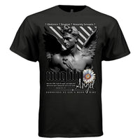 Mighty Angel Graphic T-Shirt in Black – Full Front Design View | Guardian Angel Christian Streetwear by Project Hood
