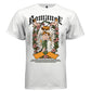 White Romance graphic t-shirt front view showing gothic blackletter, kissing angels, cherubs, lily flowers and Forever Love badges