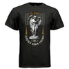 Black Seraphius graphic tee front view with gold flames marble angel Seraphic Urban Essence arc text and MMXII badge