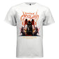 White oversized gothic t-shirt front view with Drowning in Anguish chained angel kanji print — Project Hood