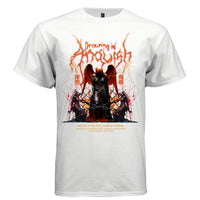White oversized gothic t-shirt front view with Drowning in Anguish chained angel kanji print — Project Hood
