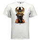 White blessed dark angel oversized streetwear t-shirt front view with gold angel wings and fire graphic