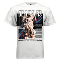 White Almighty Defenders faith streetwear t-shirt front view warrior angel holding spear oversized DTG print
