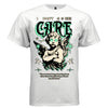 White I don't care freedom streetwear t-shirt front view teal cherub angel design oversized DTG print