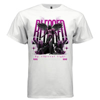 White blessed by ethereal light dark aesthetic t-shirt front view hot pink angel wings oversized DTG print