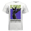 White Be Legendary motivational streetwear t-shirt front view lime green bold typography angel statue DTG print