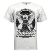 White Archangel Saint Michael faith streetwear t-shirt front view Guardian of Light dramatic angel DTG print