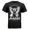 Black Archangel Saint Michael t-shirt front view bold Guardian of Light oval frame massive wings dark art