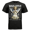 Black Holy Child praying cherub t-shirt front view watercolor angel gold coins heart frame repeating Holy Child text