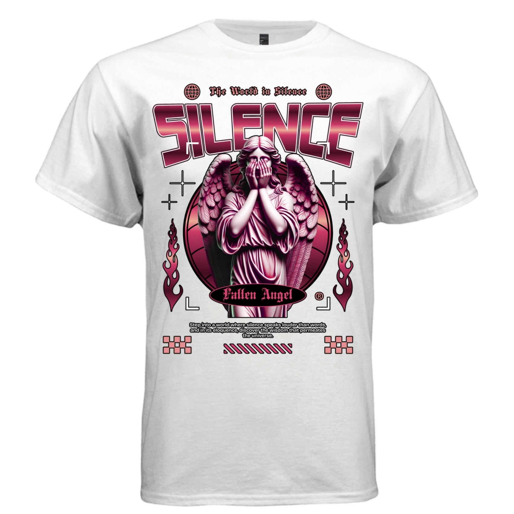 SILENCE Fallen Angel Graphic T-Shirt – Y2K Chrome Gothic Streetwear by Project Hood