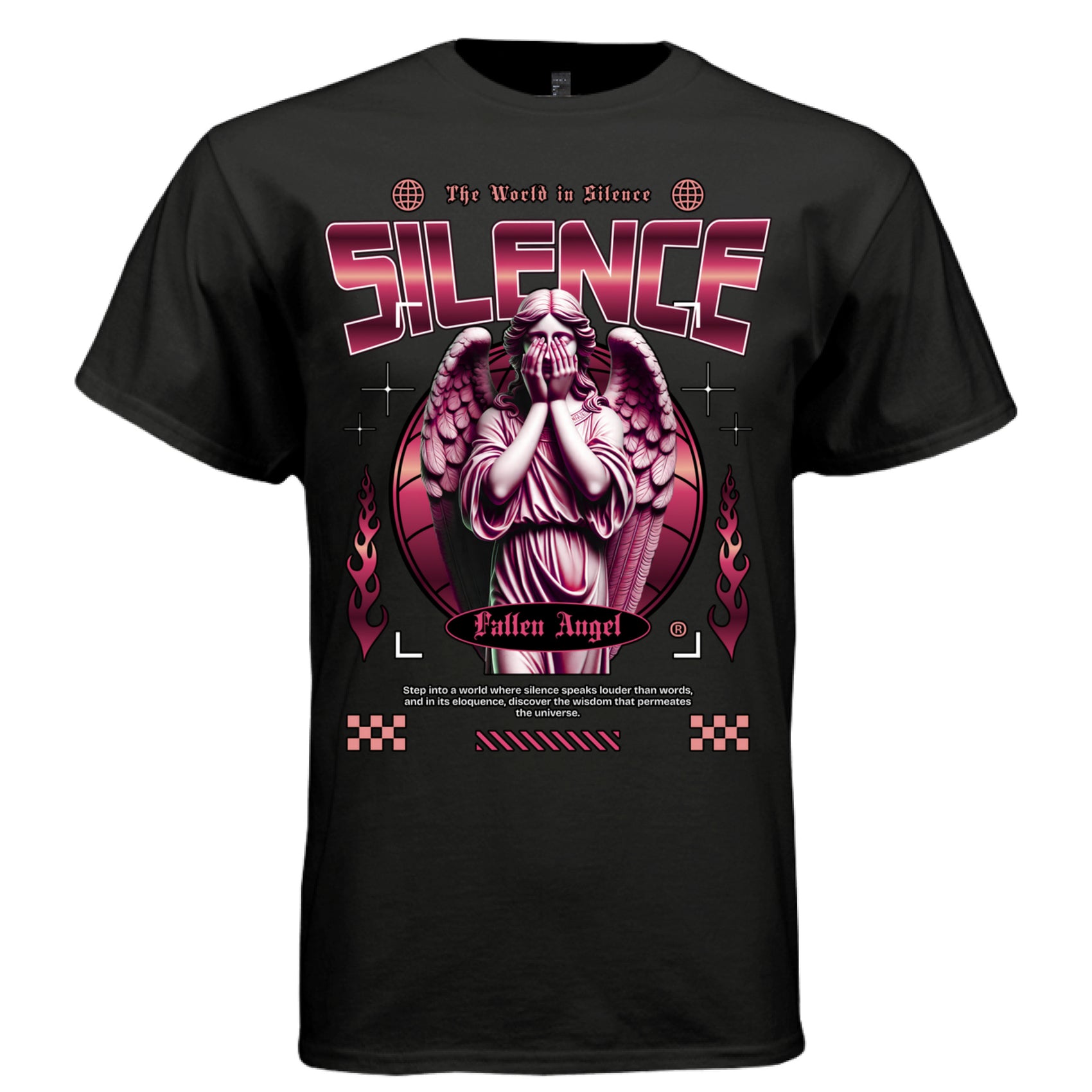 SILENCE Fallen Angel Graphic T-Shirt – Y2K Chrome Gothic Streetwear by Project Hood