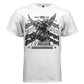 White twin angel oversized streetwear t-shirt front view black and white old english script