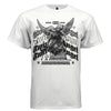 White twin angel oversized streetwear t-shirt front view black and white old english script