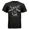 Twin angel urban style graphic t-shirt stone angel dynamic wings spread gothic typography