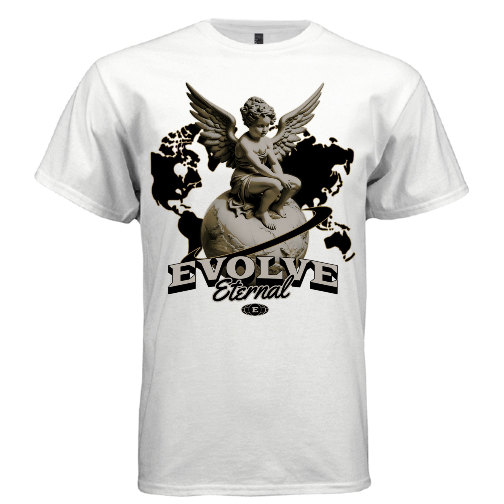 EVOLVE Eternal Cherub Graphic T-Shirt – Gold Globe Celestial Streetwear by Project Hood