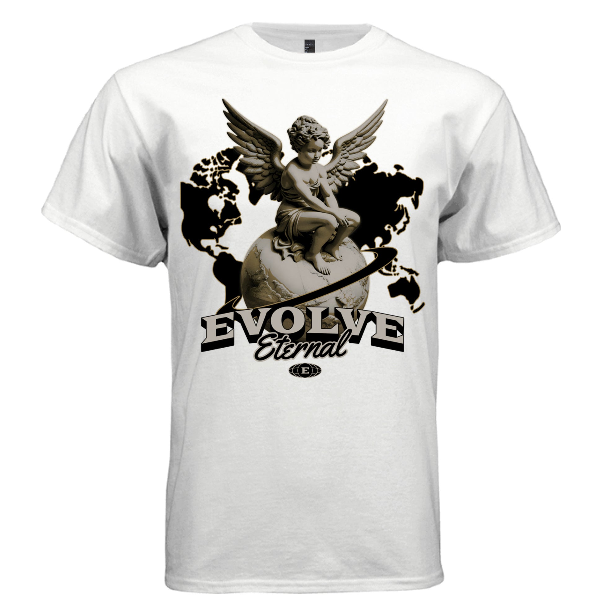 EVOLVE Eternal Cherub Graphic T-Shirt – Gold Globe Celestial Streetwear by Project Hood