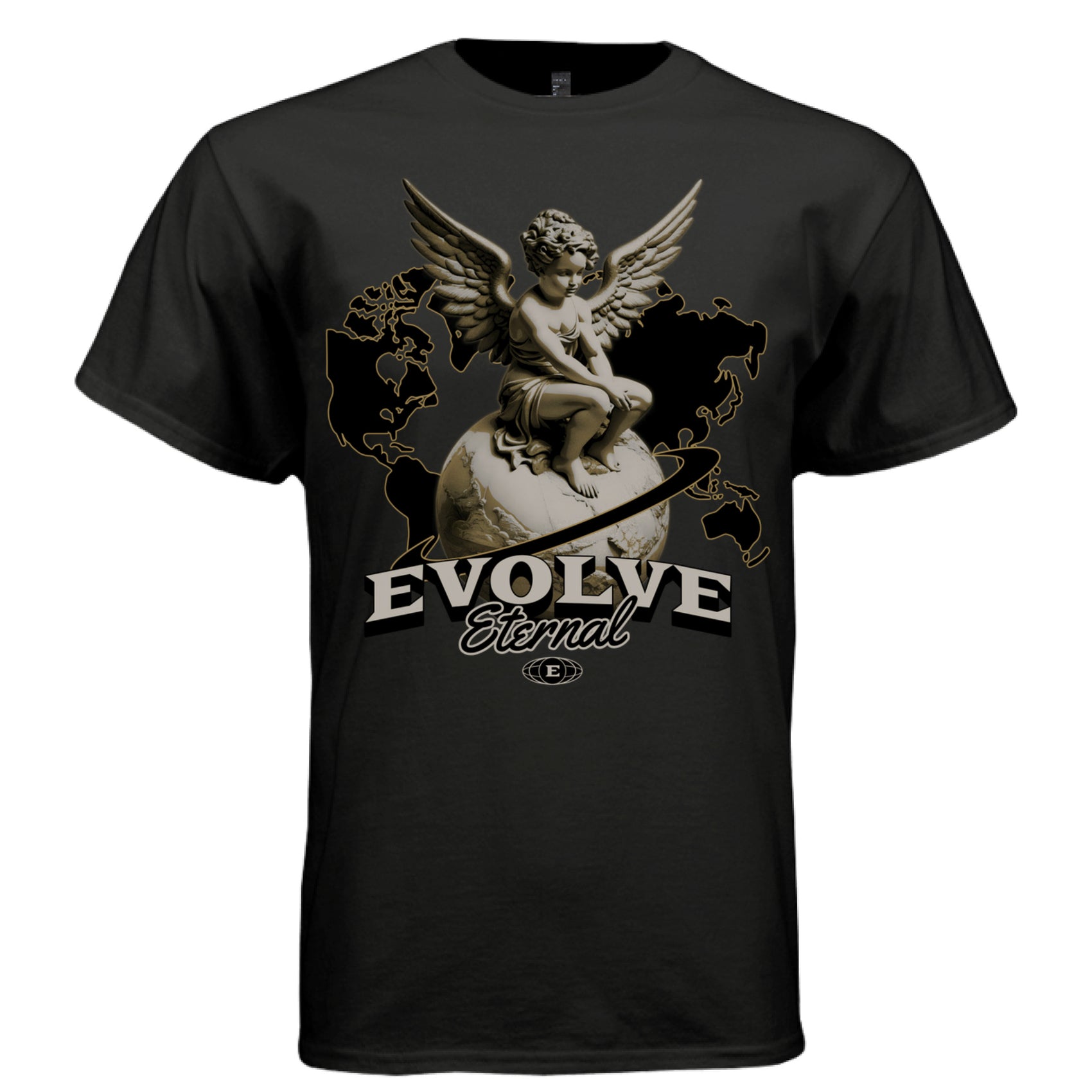 EVOLVE Eternal Cherub Graphic T-Shirt – Gold Globe Celestial Streetwear by Project Hood