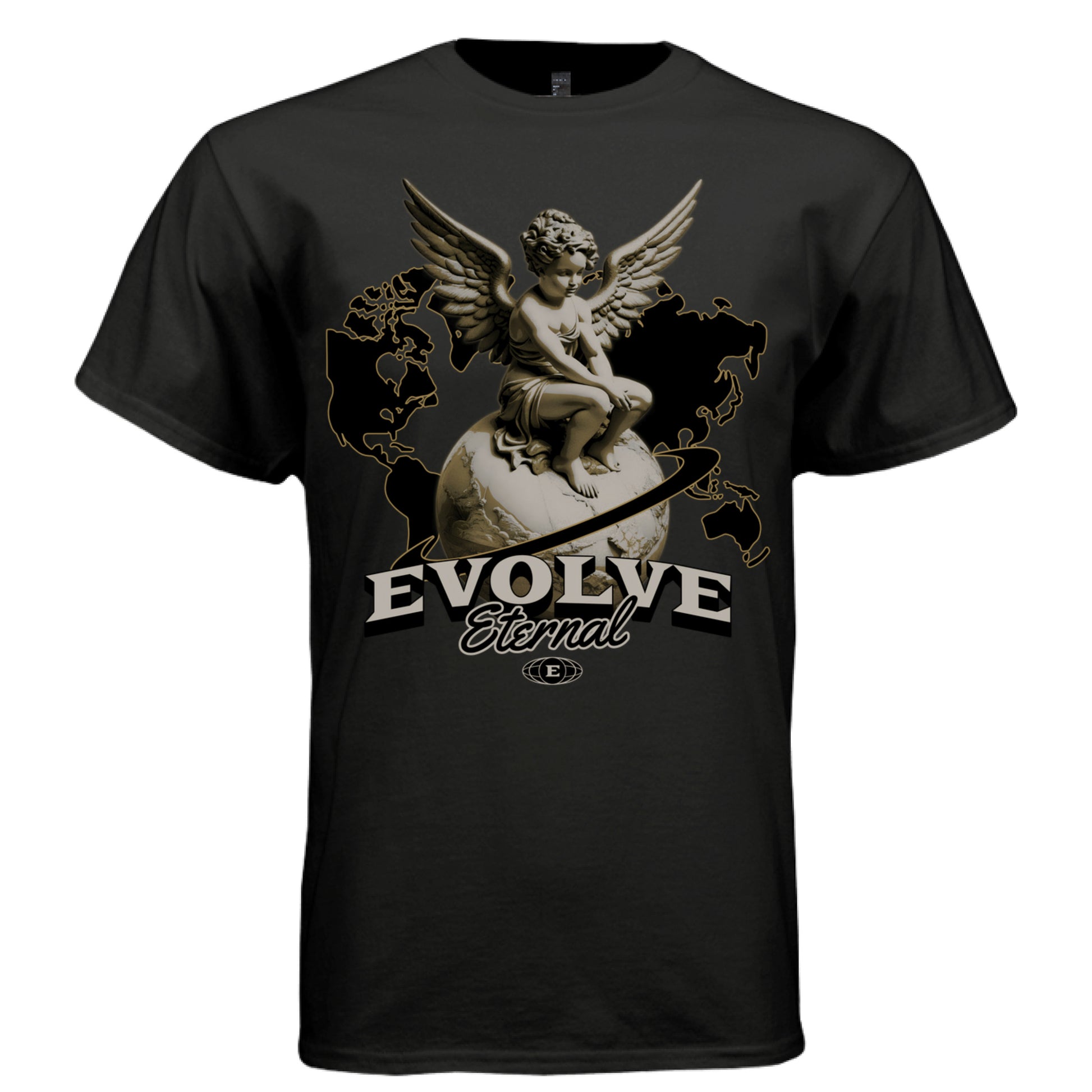 EVOLVE Eternal Cherub Graphic T-Shirt – Gold Globe Celestial Streetwear by Project Hood