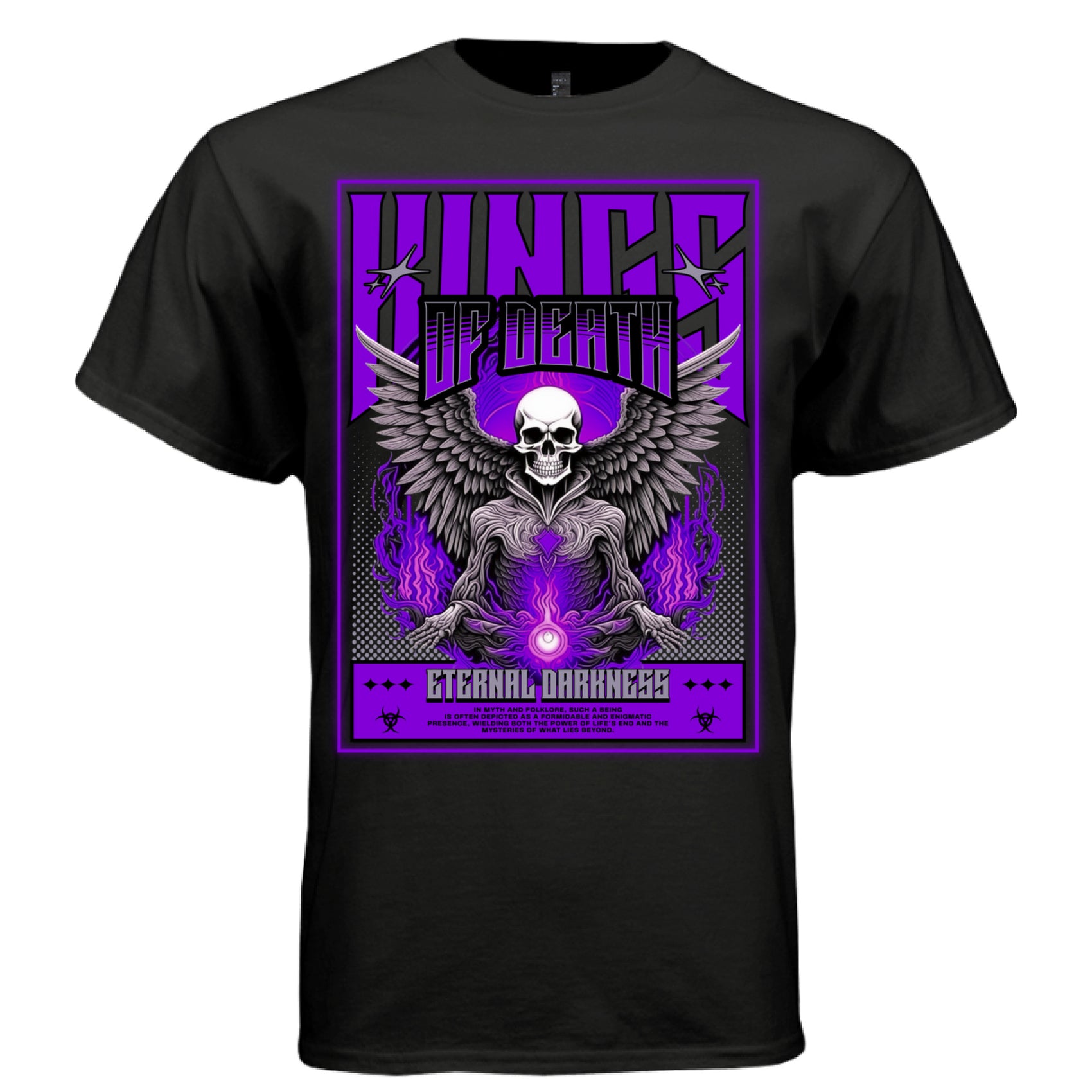 WINGS OF DEATH Graphic T-Shirt – Neon Purple Gothic Skeleton Streetwear by Project Hood