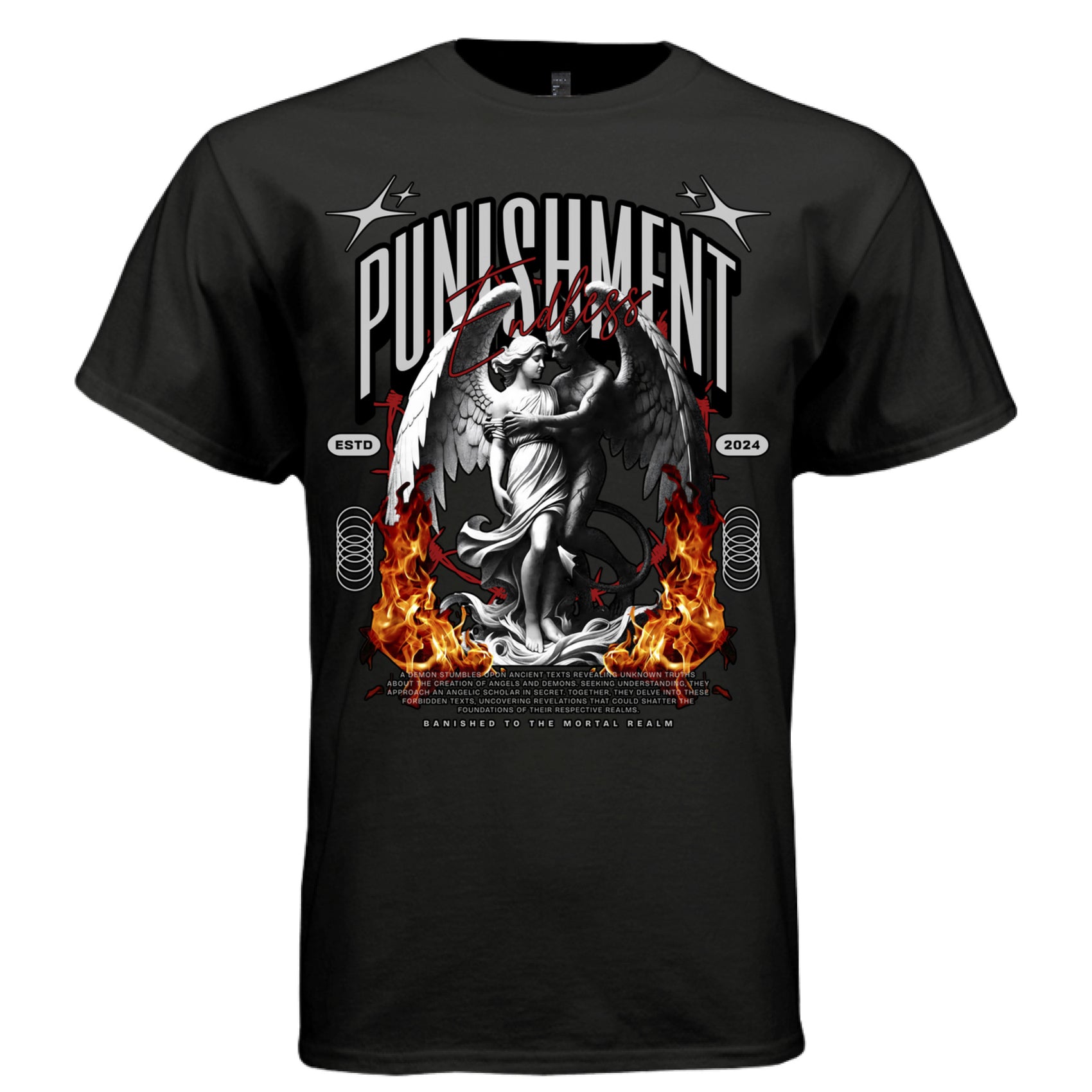 PUNISHMENT Endless Graphic T-Shirt – Dark Romance Angel Flame Streetwear by Project Hood