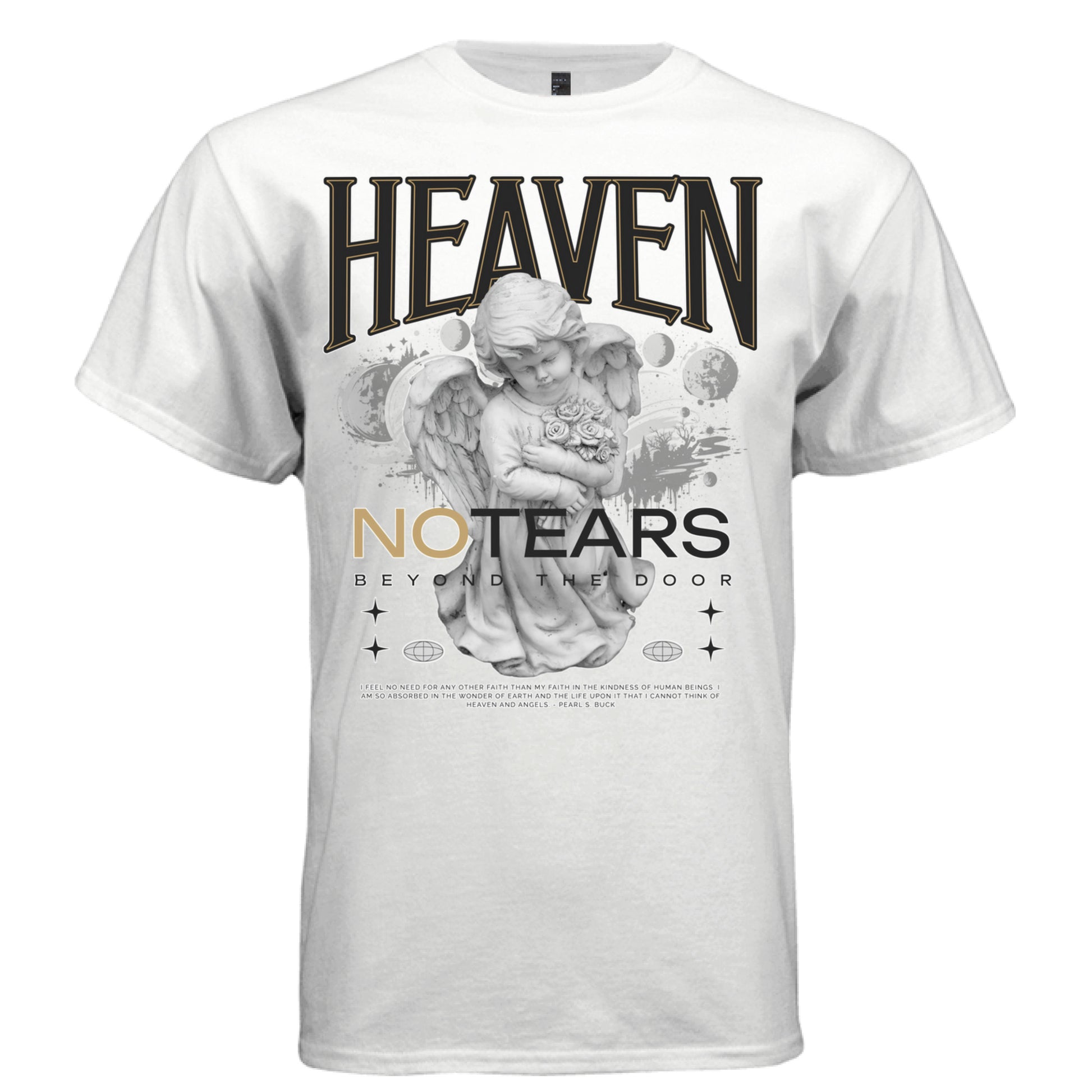 HEAVEN NO TEARS Graphic T-Shirt – Kneeling Cherub Roses Celestial Streetwear by Project Hood