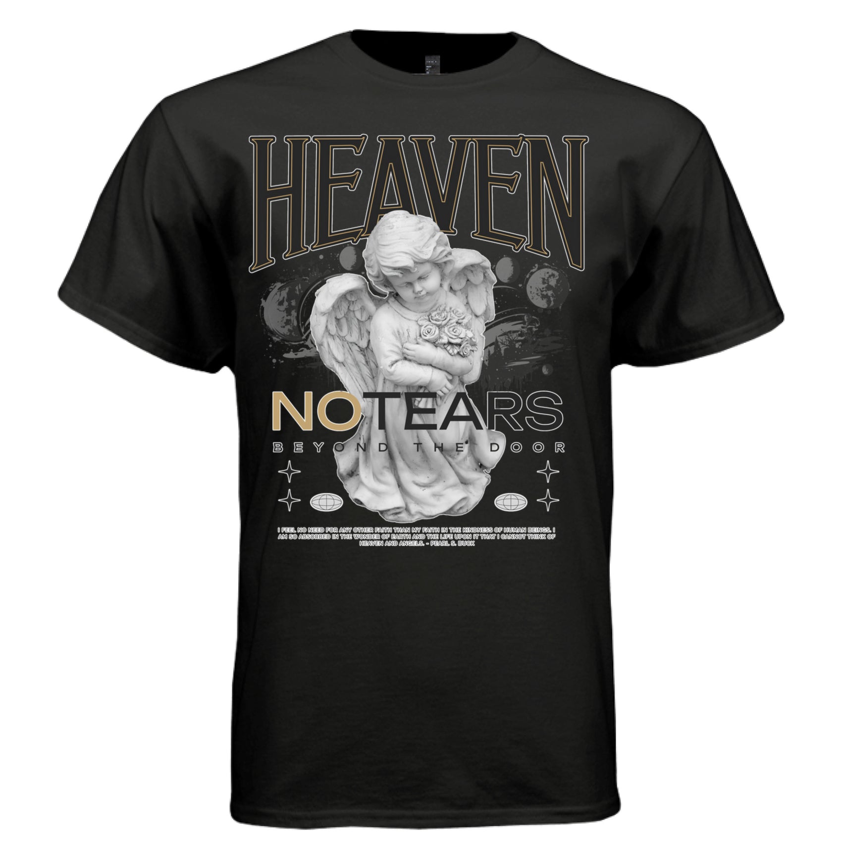 HEAVEN NO TEARS Graphic T-Shirt – Kneeling Cherub Roses Celestial Streetwear by Project Hood
