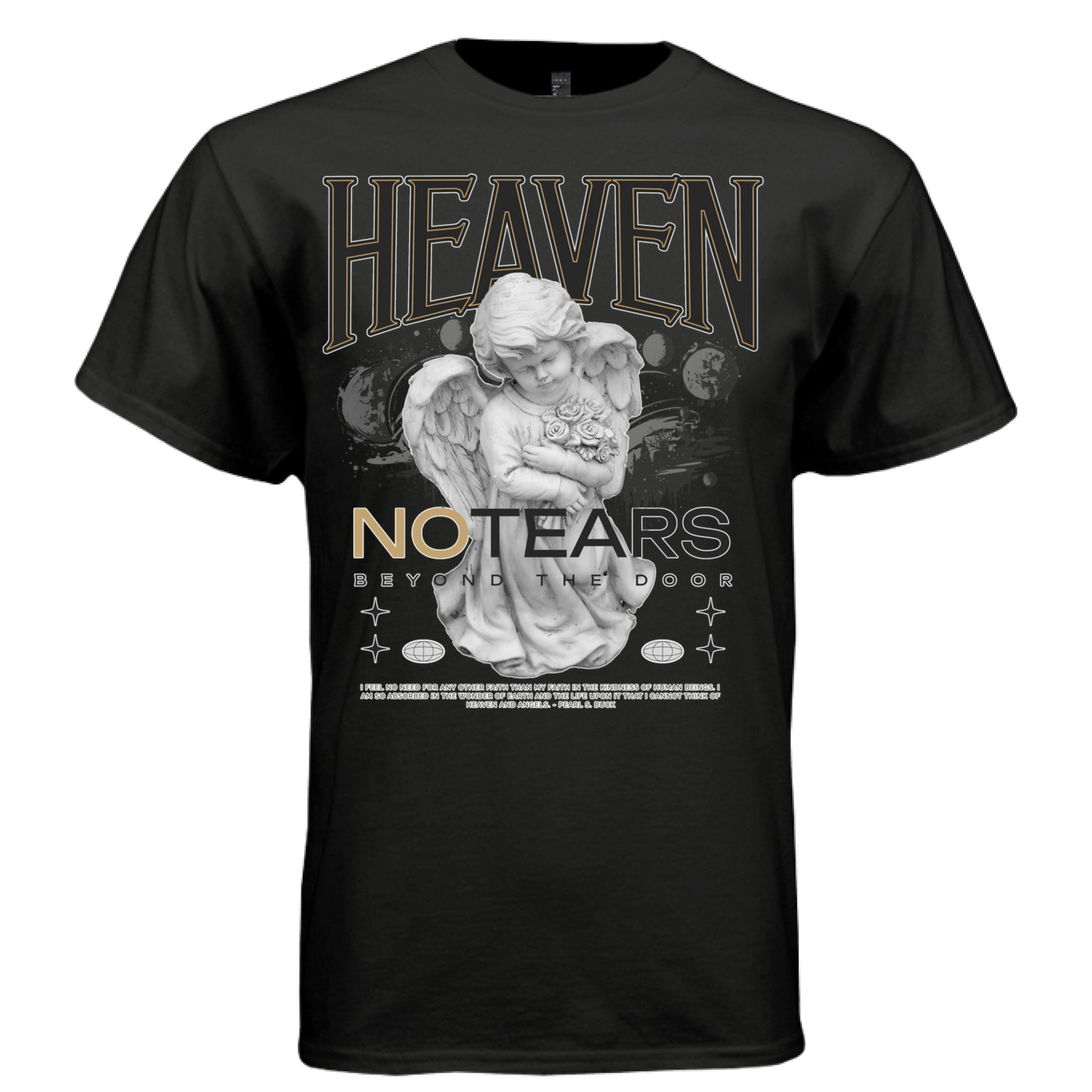 HEAVEN NO TEARS Graphic T-Shirt – Kneeling Cherub Roses Celestial Streetwear by Project Hood