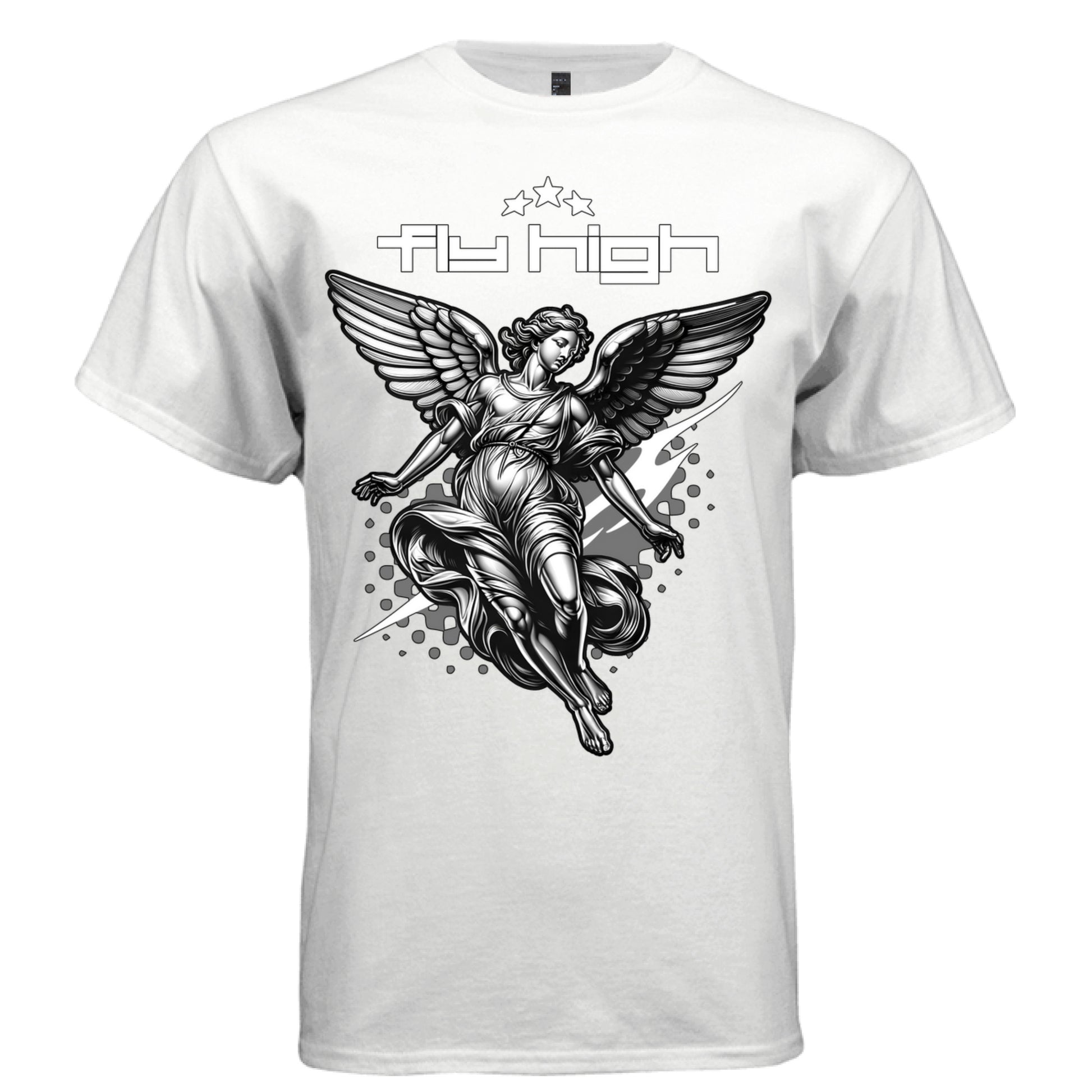 FLY HIGH Angel Graphic T-Shirt – Minimalist Monochrome Streetwear by Project Hood