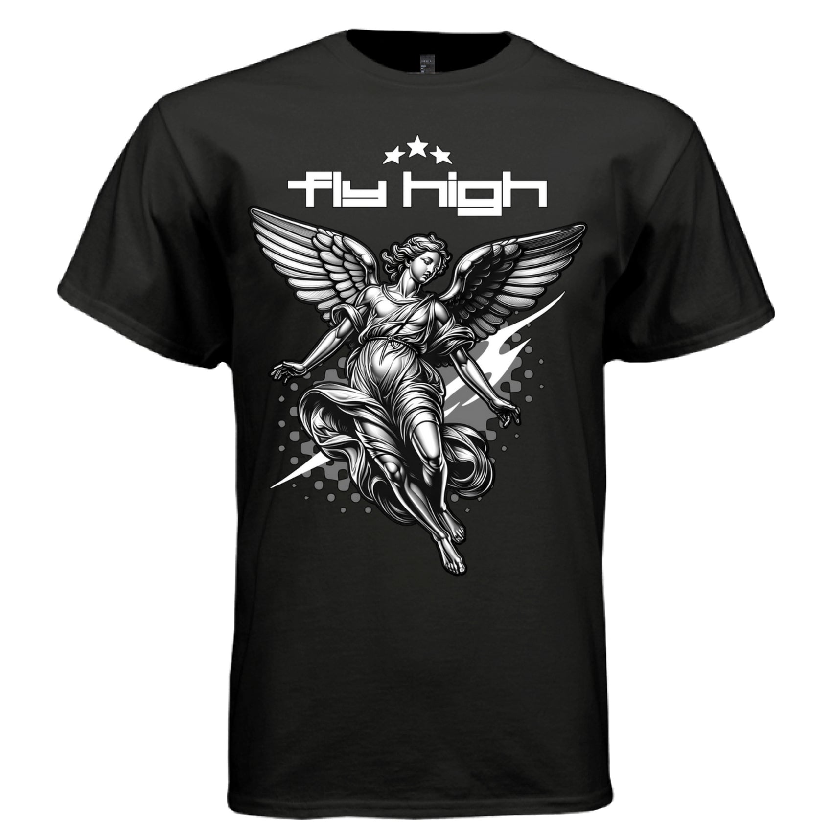 FLY HIGH Angel Graphic T-Shirt – Minimalist Monochrome Streetwear by Project Hood