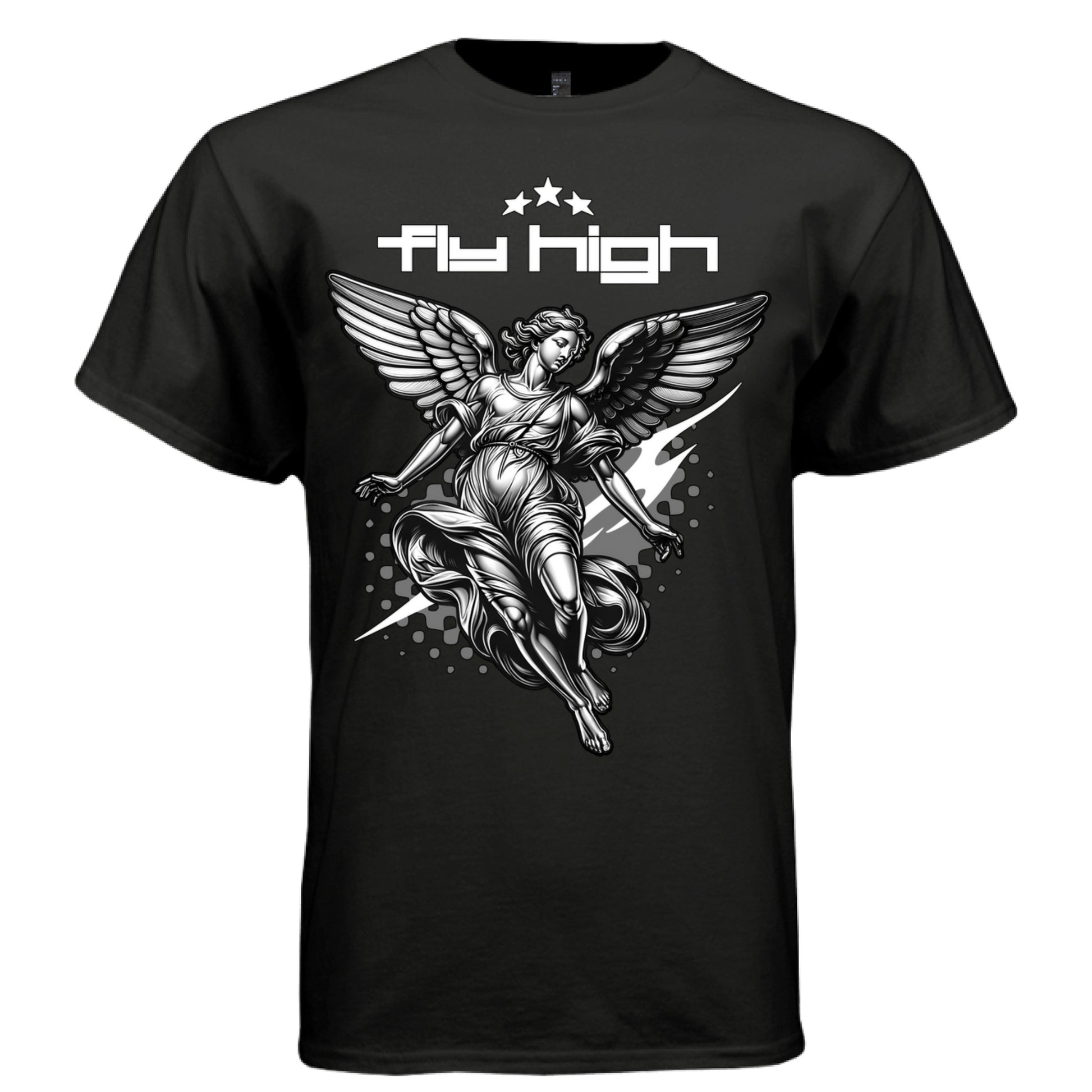 FLY HIGH Angel Graphic T-Shirt – Minimalist Monochrome Streetwear by Project Hood