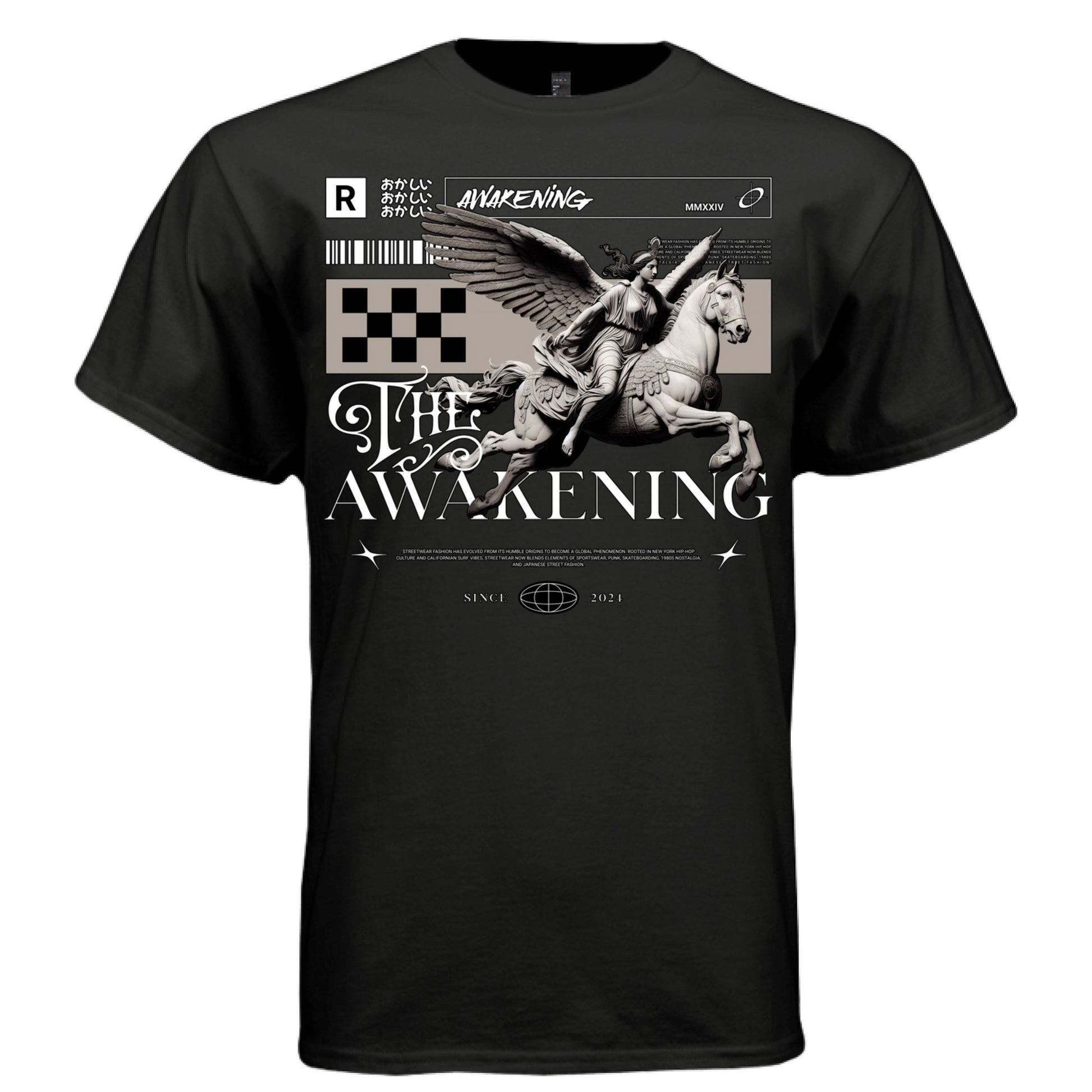 THE AWAKENING Pegasus Angel Graphic T-Shirt – Dark Mythology Streetwear by Project Hood