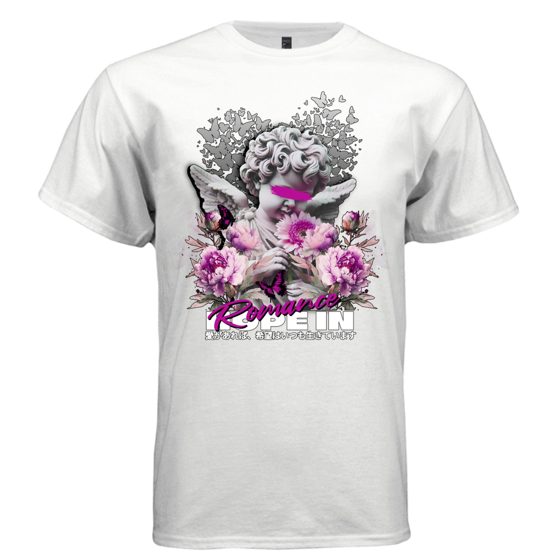 HOPE IN Romance Censored Cherub Graphic T-Shirt – Vaporwave Pink Floral Streetwear by Project Hood
