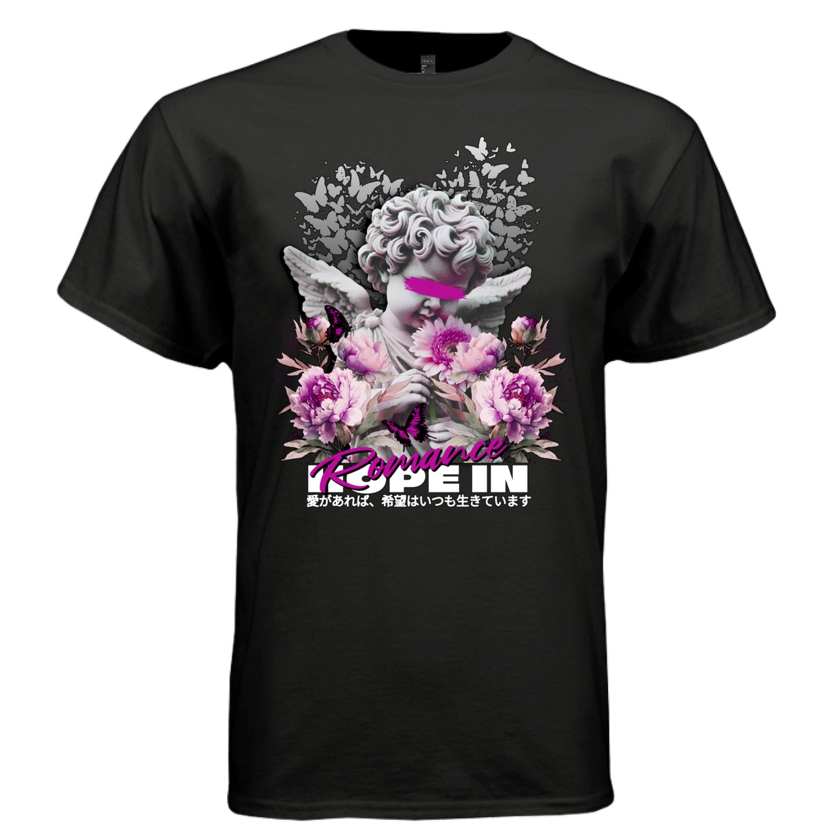 HOPE IN Romance Censored Cherub Graphic T-Shirt – Vaporwave Pink Floral Streetwear by Project Hood