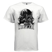 UNSEEN Blind Justice Angel Graphic T-Shirt – Dark Fantasy Monochrome Streetwear by Project Hood