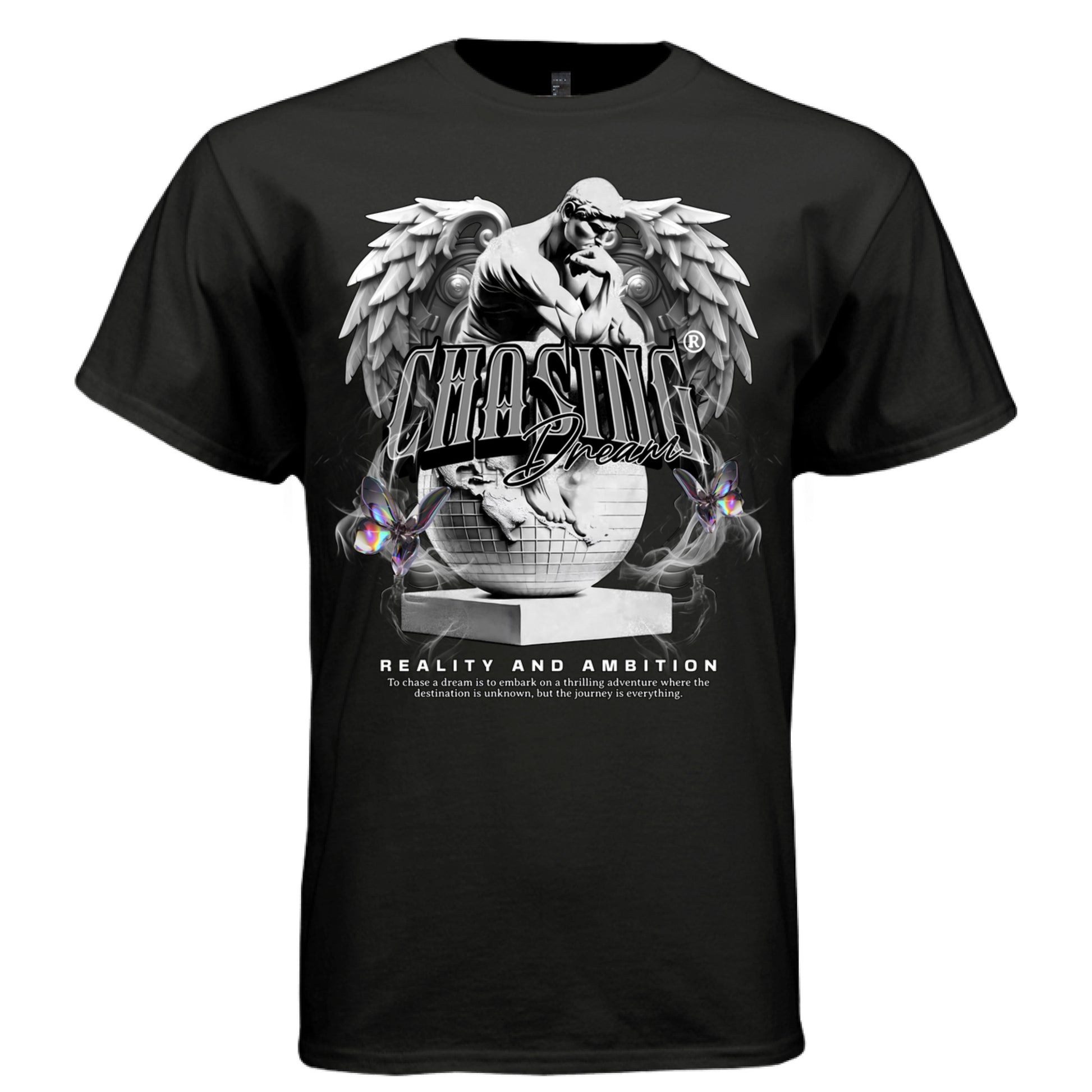 CHASING DREAMS Reality and Ambition Graphic T-Shirt – Winged Thinker Streetwear by Project Hood