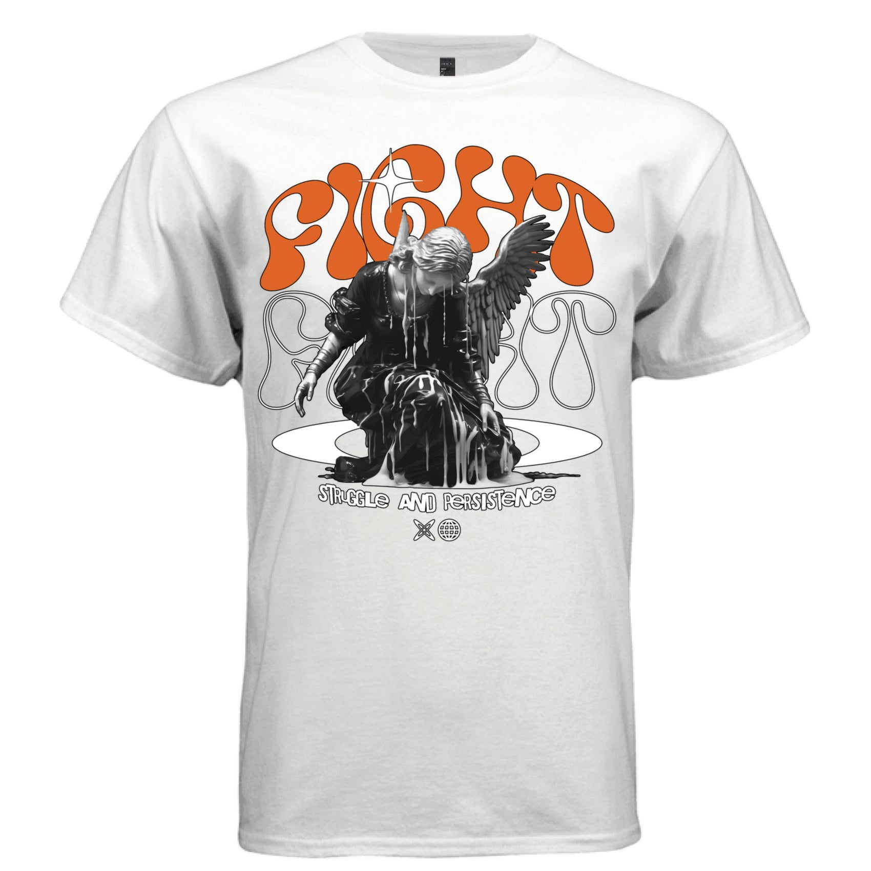 FIGHT SPIRIT Struggle and Persistence Graphic T-Shirt – Orange Retro Streetwear by Project Hood