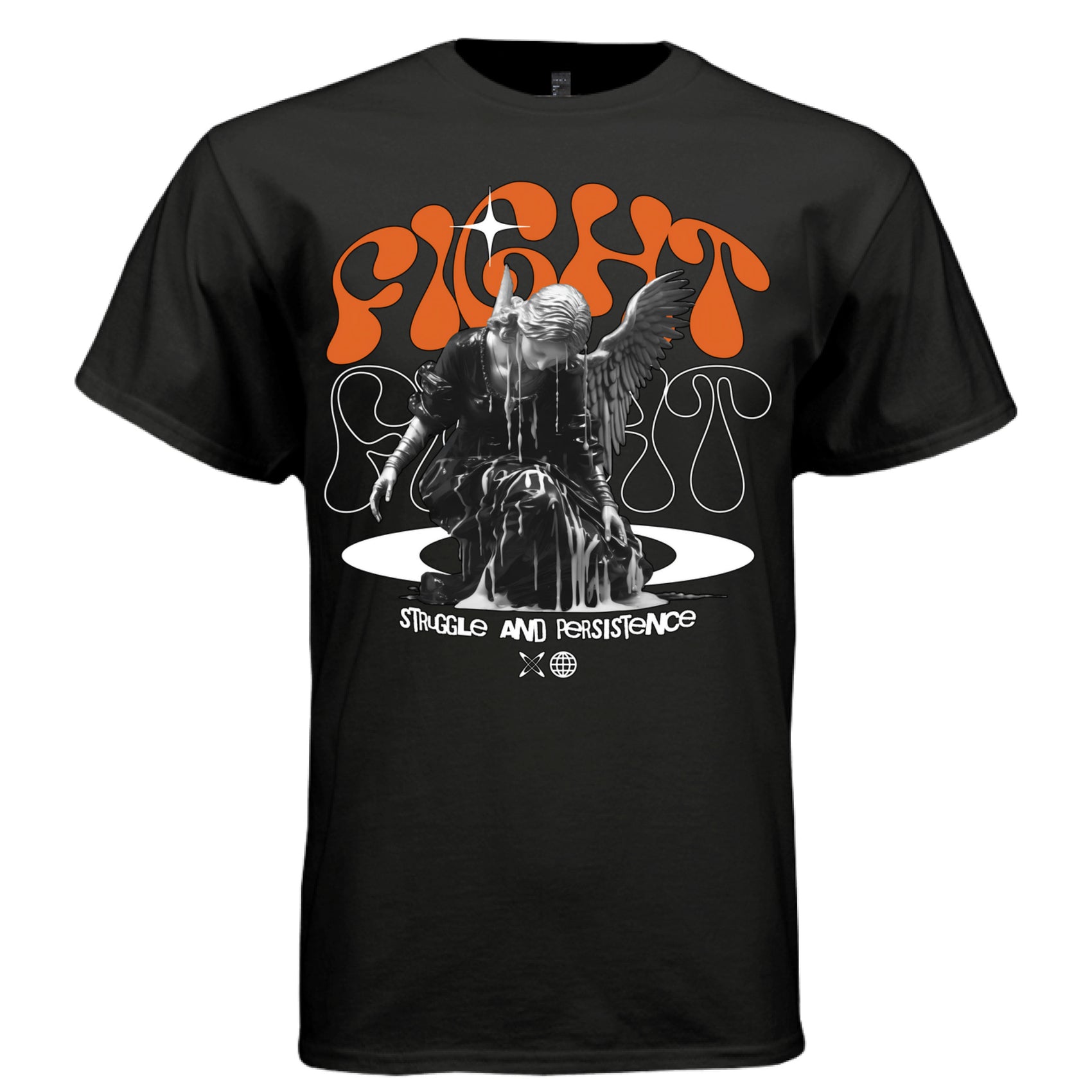 FIGHT SPIRIT Struggle and Persistence Graphic T-Shirt – Orange Retro Streetwear by Project Hood
