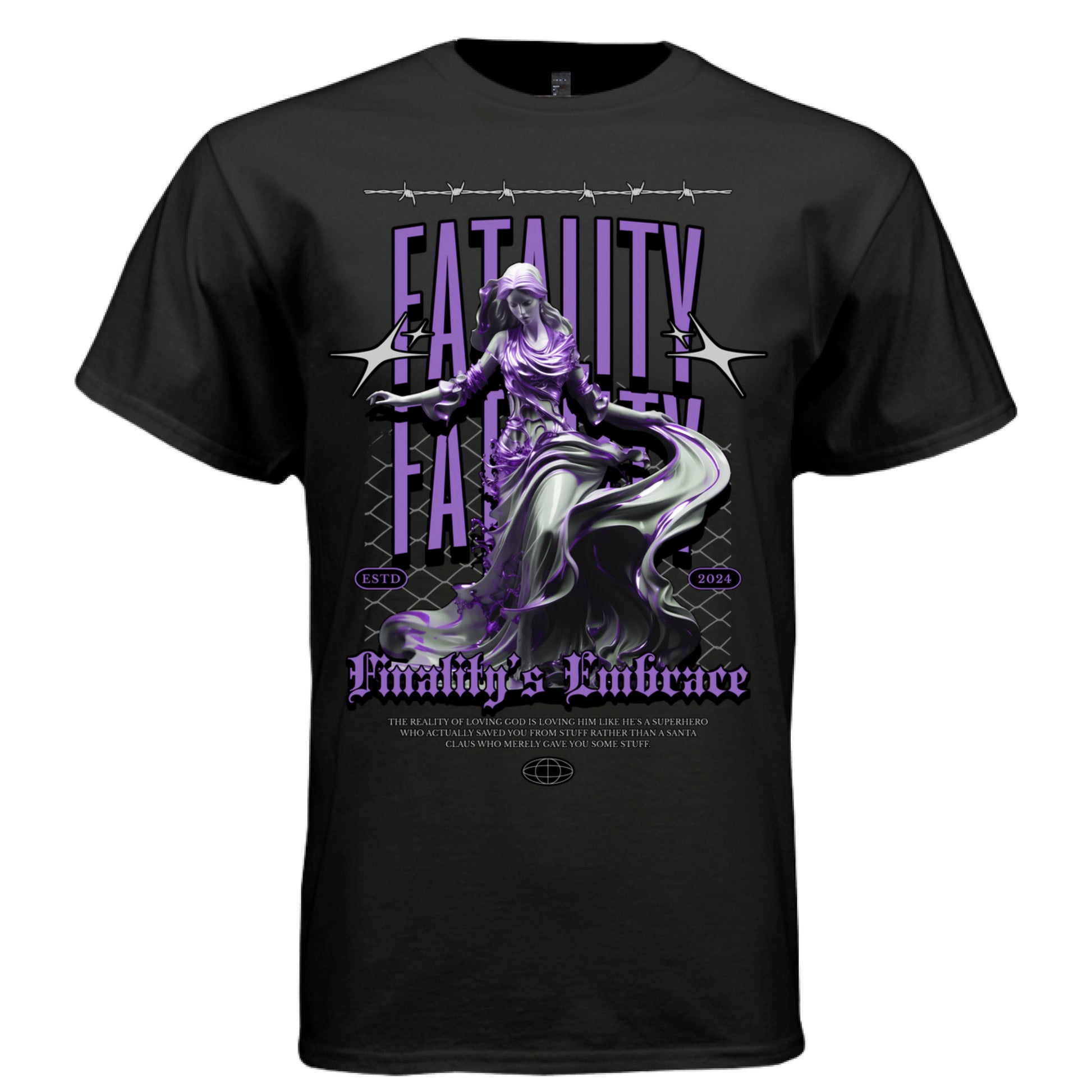 FATALITY Finality's Embrace Graphic T-Shirt – Purple Gothic Mourning Streetwear by Project Hood