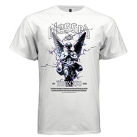 BLESSED MMXXIV Praying Angel Graphic T-Shirt – Purple Lightning Faith Streetwear by Project Hood