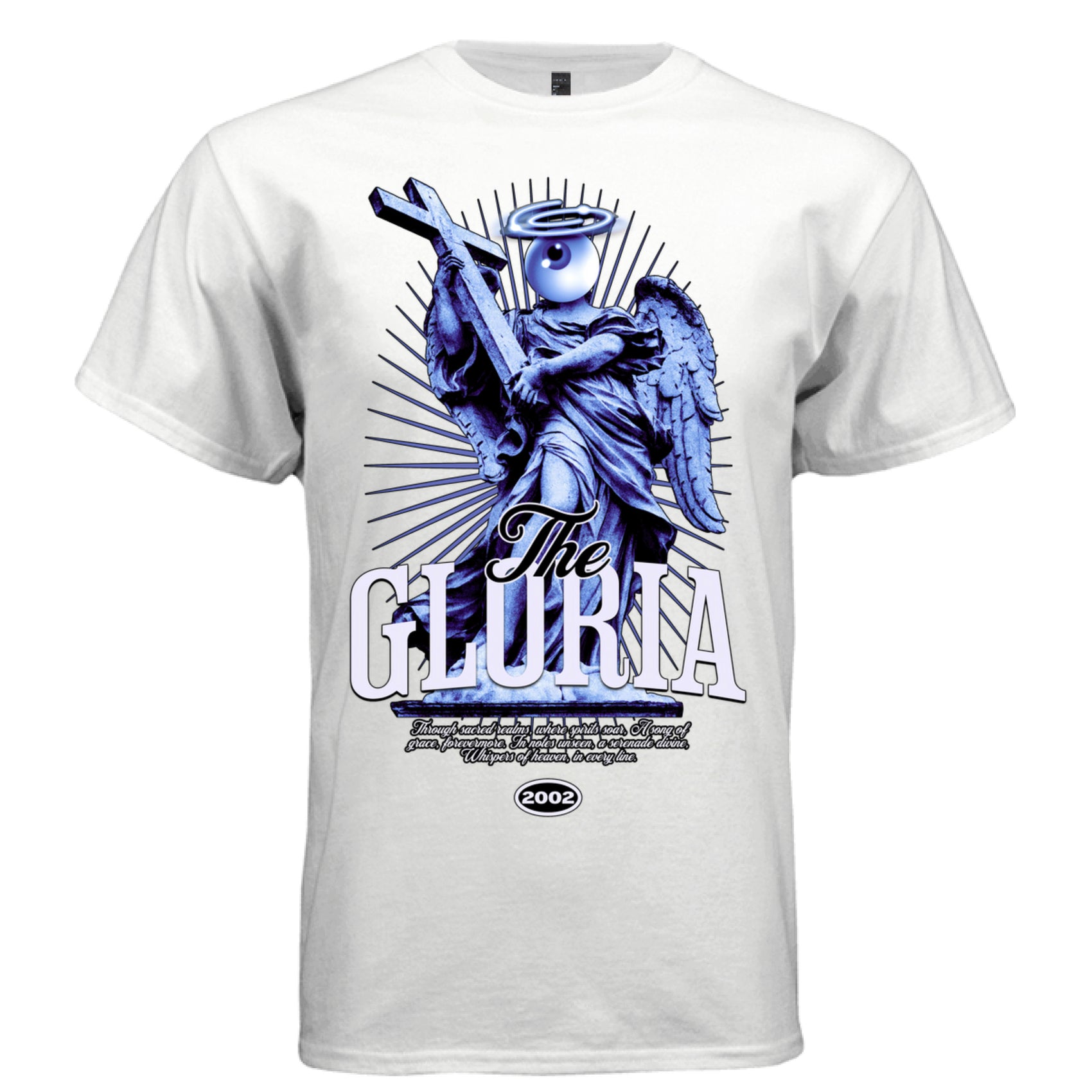 THE GLORIA Angel Cross Graphic T-Shirt – Blue Surreal Celestial Streetwear by Project Hood