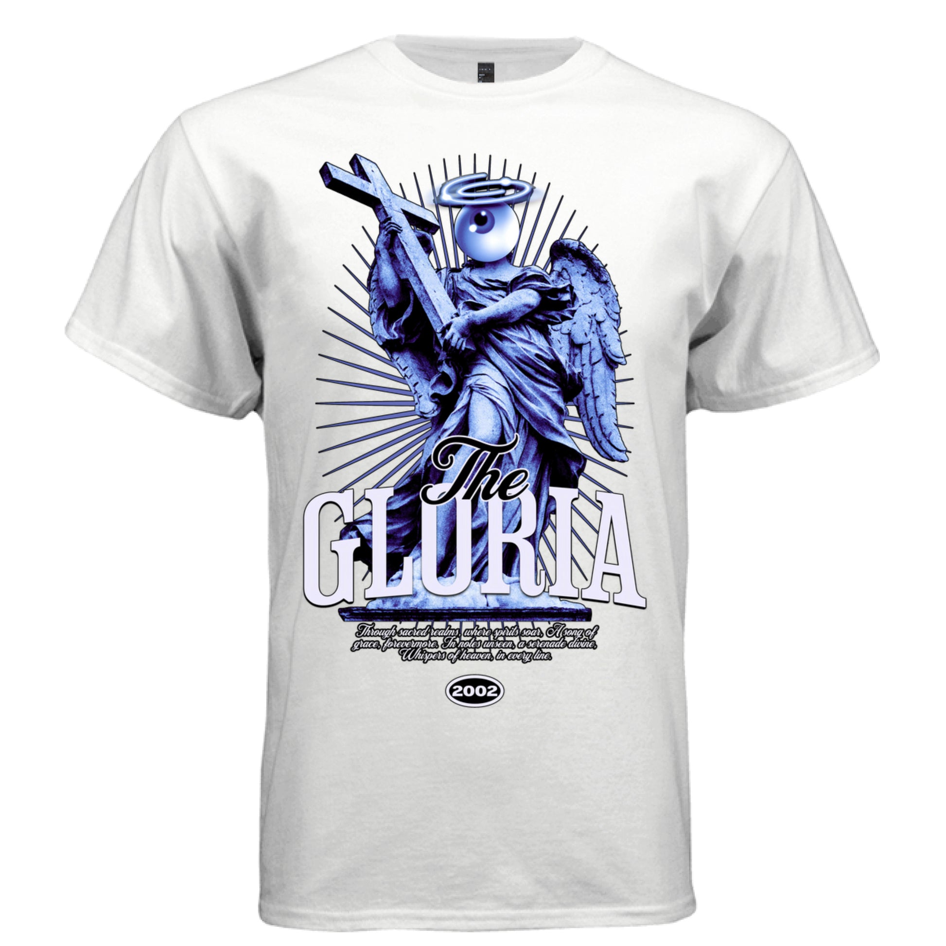THE GLORIA Angel Cross Graphic T-Shirt – Blue Surreal Celestial Streetwear by Project Hood