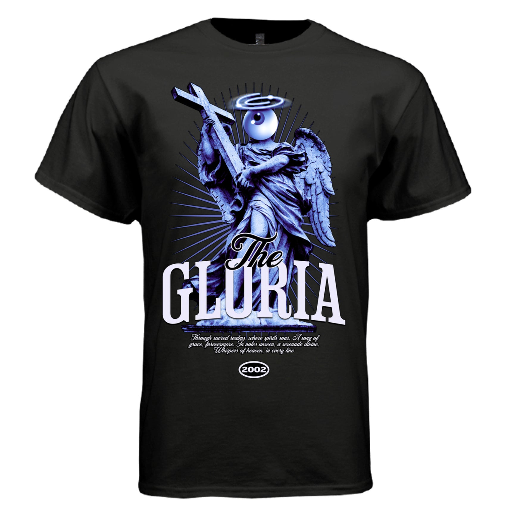 THE GLORIA Angel Cross Graphic T-Shirt – Blue Surreal Celestial Streetwear by Project Hood
